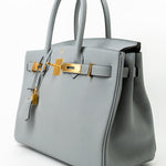Hermes Handbag Hermes Birkin 30 Togo Blue Glacier Gold Plated - Redeluxe