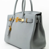 Hermes Handbag Hermes Birkin 30 Togo Blue Glacier Gold Plated - Redeluxe