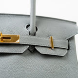 Hermes Handbag Hermes Birkin 30 Togo Blue Glacier Gold Plated - Redeluxe