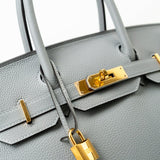 Hermes Handbag Hermes Birkin 30 Togo Blue Glacier Gold Plated - Redeluxe