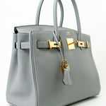 Hermes Handbag Hermes Birkin 30 Togo Blue Glacier Gold Plated - Redeluxe