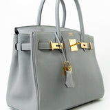 Hermes Handbag Hermes Birkin 30 Togo Blue Glacier Gold Plated - Redeluxe