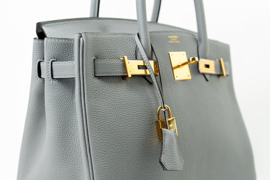 Hermes Handbag Hermes Birkin 30 Togo Blue Glacier Gold Plated - Redeluxe