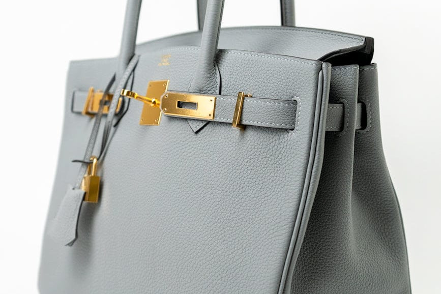 Hermes Handbag Hermes Birkin 30 Togo Blue Glacier Gold Plated - Redeluxe