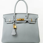 Hermes Handbag Hermes Birkin 30 Togo Blue Glacier Gold Plated - Redeluxe