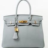 Hermes Handbag Hermes Birkin 30 Togo Blue Glacier Gold Plated - Redeluxe