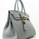 Hermes Handbag Hermes Birkin 30 Togo Blue Glacier Gold Plated - Redeluxe