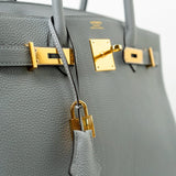 Hermes Handbag Hermes Birkin 30 Togo Blue Glacier Gold Plated - Redeluxe