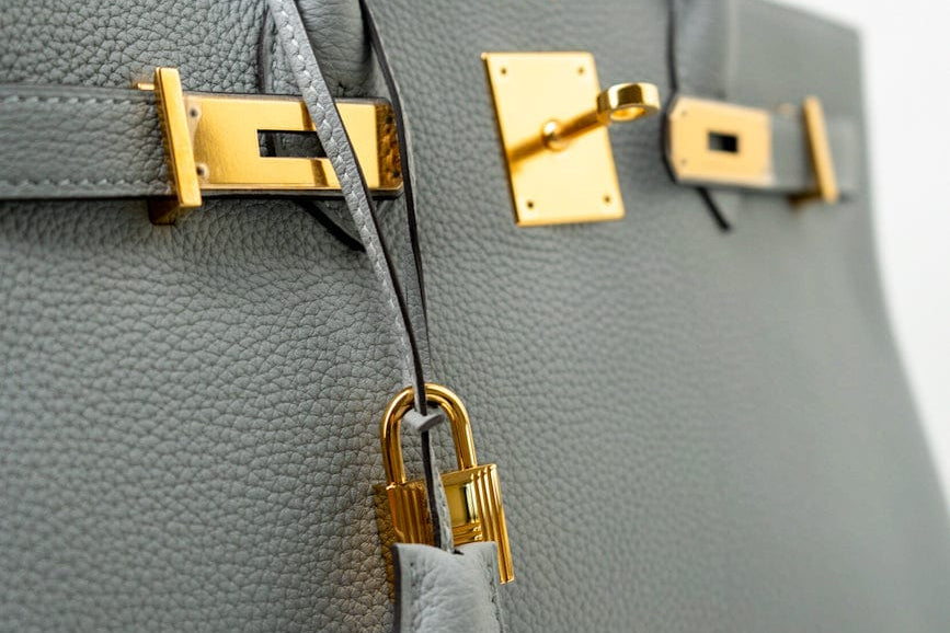 Hermes Handbag Hermes Birkin 30 Togo Blue Glacier Gold Plated - Redeluxe