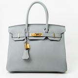 Hermes Handbag Hermes Birkin 30 Togo Blue Glacier Gold Plated - Redeluxe