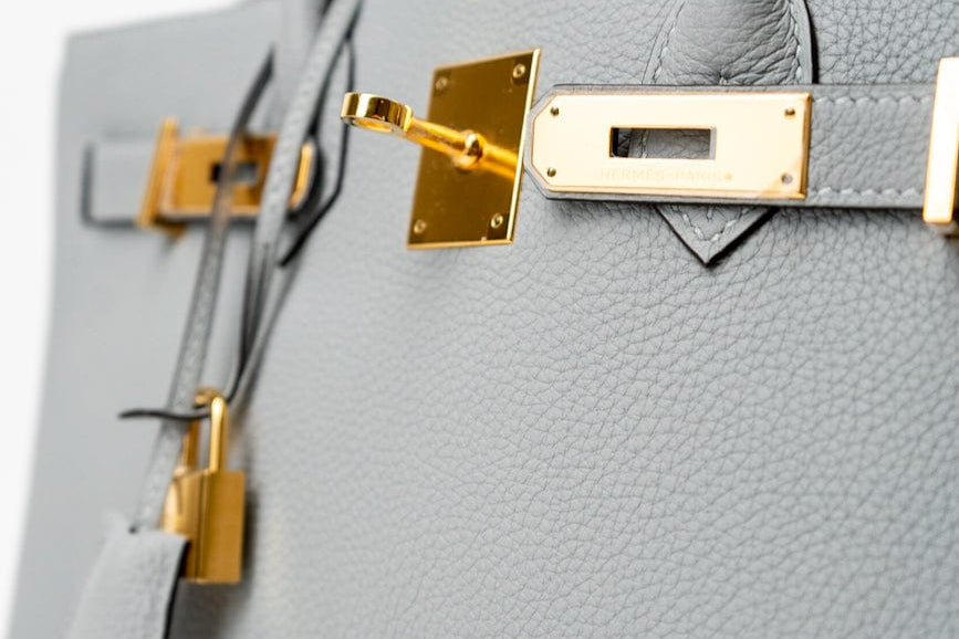 Hermes Handbag Hermes Birkin 30 Togo Blue Glacier Gold Plated - Redeluxe
