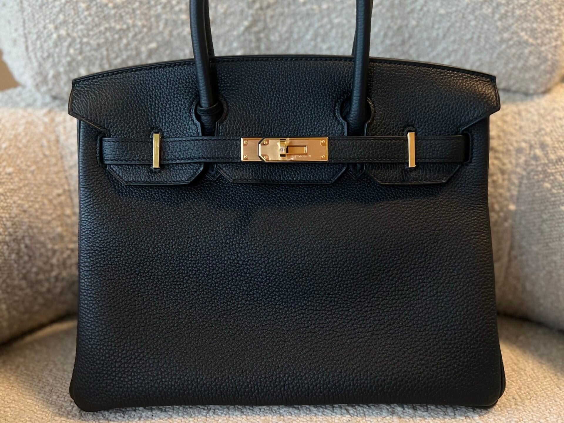 Hermes Handbag Hermes Birkin 30 Veau Togo Leather Black Gold Plated 2022 U - Redeluxe