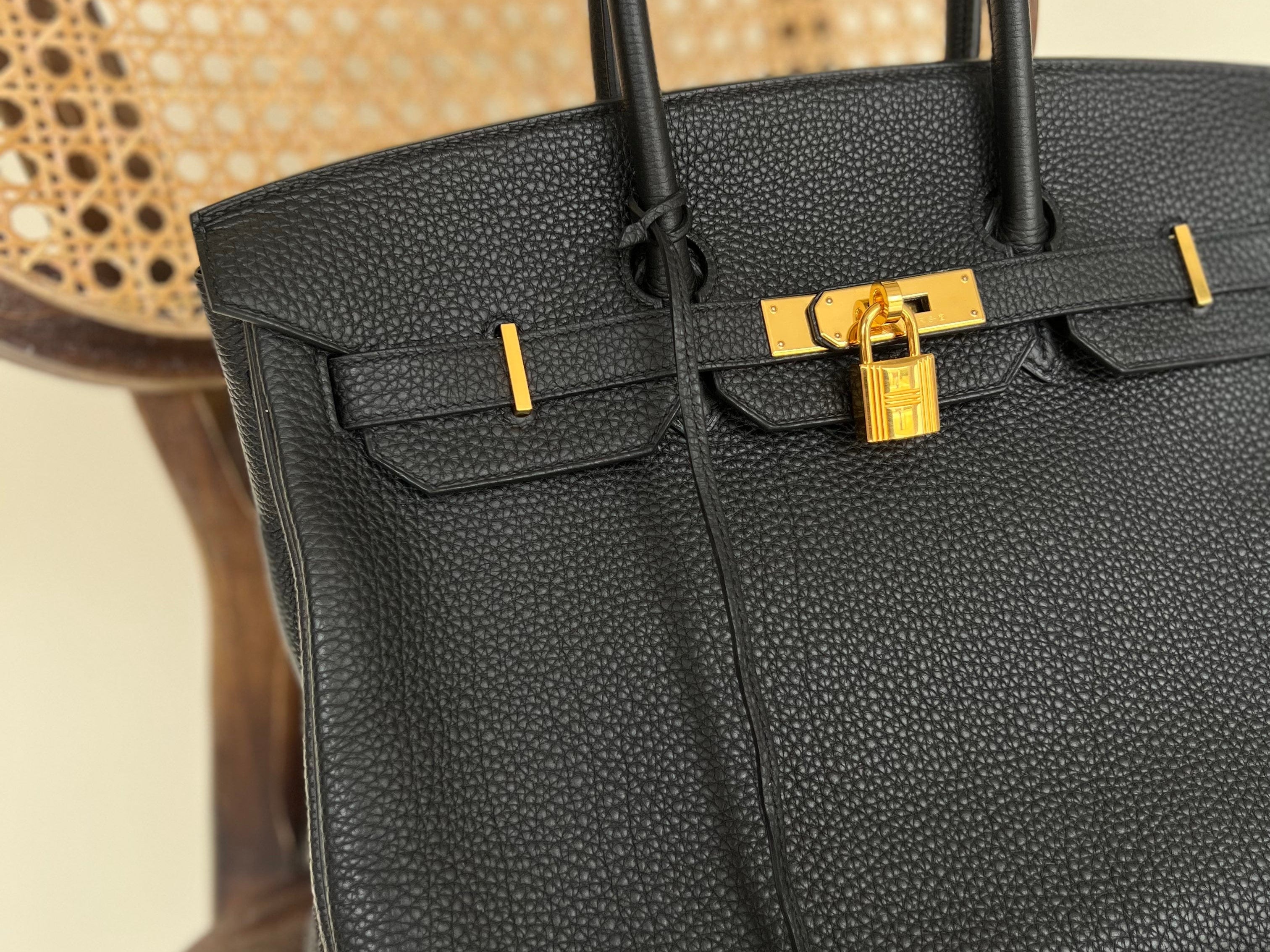 Hermes Handbag Hermes Birkin 35 Black Veau Togo Leather Gold Plated 2021 Z - Redeluxe