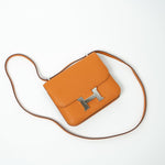 Hermes Handbag Hermes Constance 18 Abricot Veau Evercolor Leather Palladium Plated Orange - Redeluxe