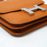 Hermes Handbag Hermes Constance 18 Abricot Veau Evercolor Leather Palladium Plated Orange - Redeluxe
