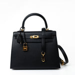 Hermes Handbag Hermes Kelly 25 Black Veau Epsom Leather Gold Plated - Redeluxe