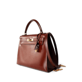 Hermes Handbag Hermes Kelly 28 Box Calfskin Rouge H Goldplated T Stamp - Redeluxe