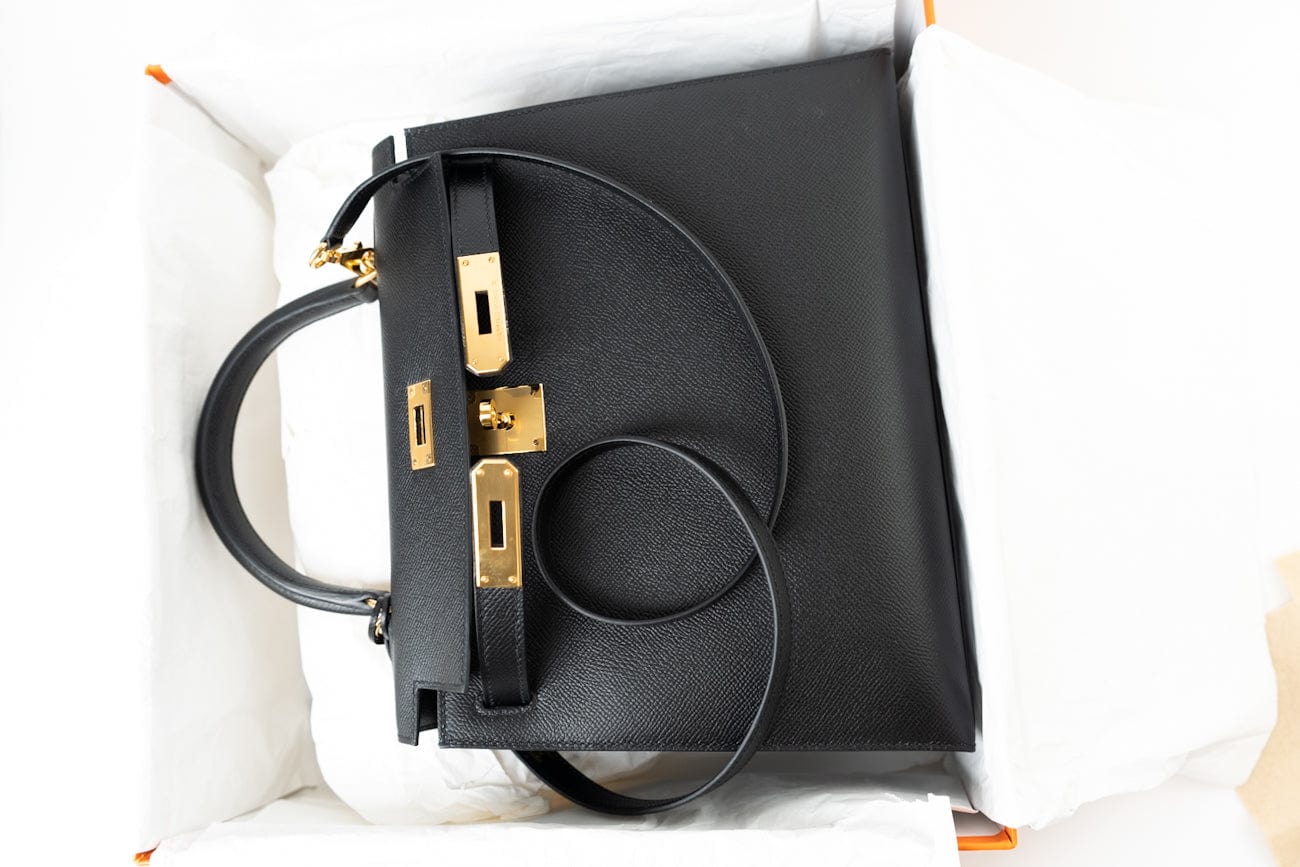 Hermes Handbag Hermes Kelly 28 Veau Epsom Leather Black with Gold Plated Hardware 2019 D - Redeluxe