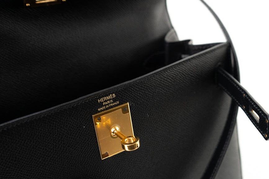 Hermes Handbag Hermes Kelly 28 Veau Epsom Leather Black with Gold Plated Hardware 2019 D - Redeluxe