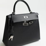Hermes Handbag Hermes Kelly Sellier 25 Bleu Indigo Veau Epsom Leather Palladium Plated 2020 Y - Redeluxe