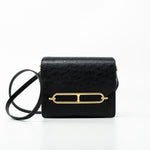 Hermes Handbag Hermès  Mini Roulis Black Ostrich Leather Gold Hardware - Redeluxe