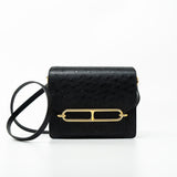 Hermes Handbag Hermès  Mini Roulis Black Ostrich Leather Gold Hardware - Redeluxe