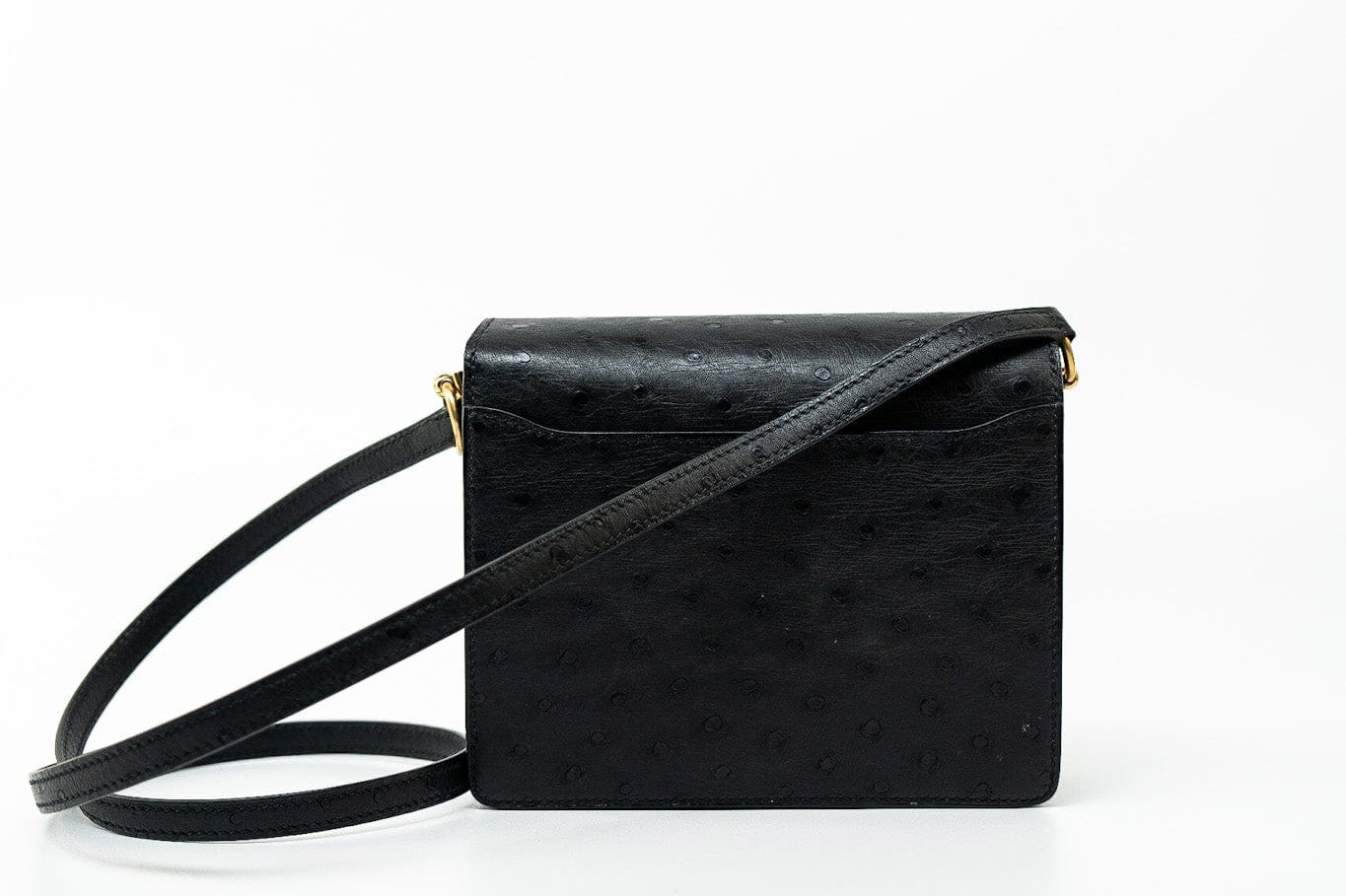 Hermes Handbag Hermès  Mini Roulis Black Ostrich Leather Gold Hardware - Redeluxe