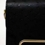 Hermes Handbag Hermès  Mini Roulis Black Ostrich Leather Gold Hardware - Redeluxe