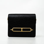 Hermes Handbag Hermès  Mini Roulis Black Ostrich Leather Gold Hardware - Redeluxe