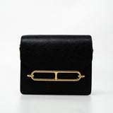 Hermes Handbag Hermès  Mini Roulis Black Ostrich Leather Gold Hardware - Redeluxe