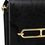 Hermes Handbag Hermès  Mini Roulis Black Ostrich Leather Gold Hardware - Redeluxe