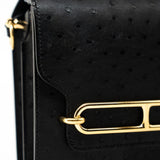 Hermes Handbag Hermès  Mini Roulis Black Ostrich Leather Gold Hardware - Redeluxe