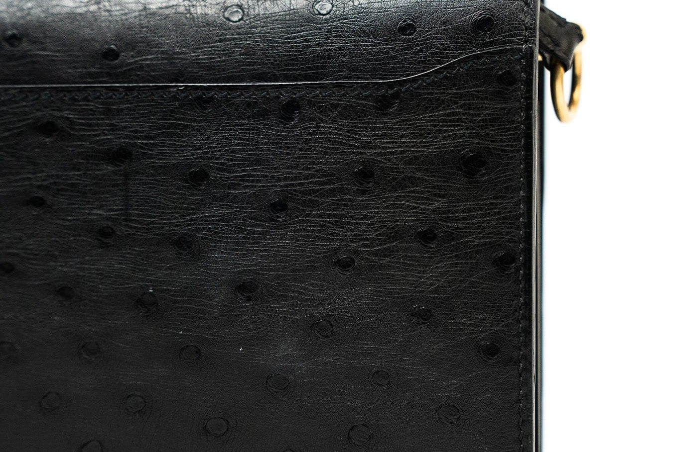 Hermes Handbag Hermès  Mini Roulis Black Ostrich Leather Gold Hardware - Redeluxe