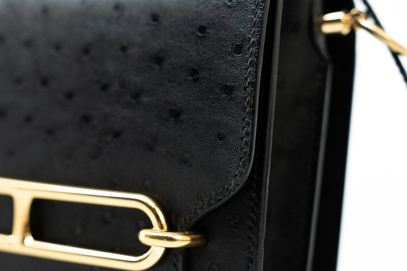 Hermes Handbag Hermès  Mini Roulis Black Ostrich Leather Gold Hardware - Redeluxe