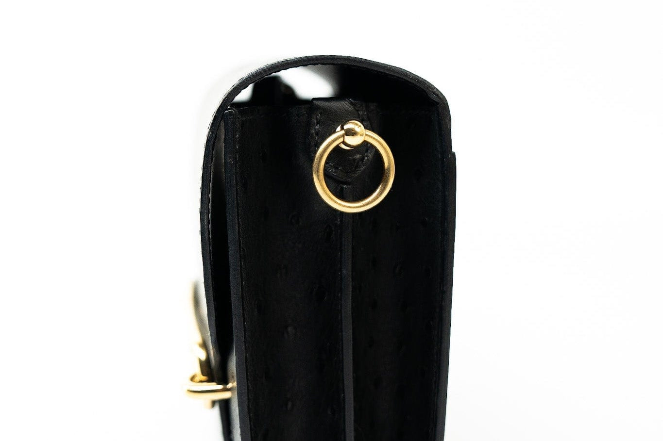 Hermes Handbag Hermès  Mini Roulis Black Ostrich Leather Gold Hardware - Redeluxe