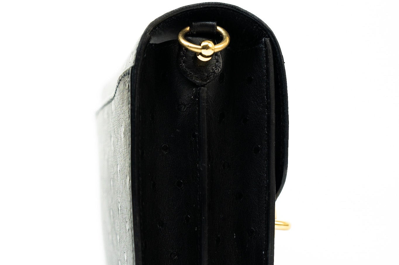 Hermes Handbag Hermès  Mini Roulis Black Ostrich Leather Gold Hardware - Redeluxe