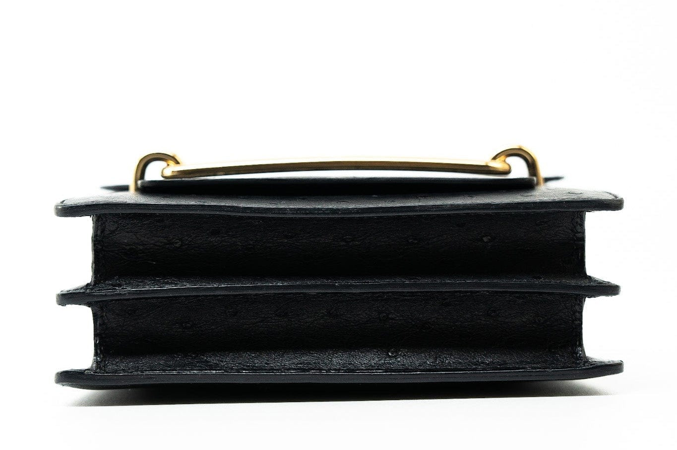 Hermes Handbag Hermès  Mini Roulis Black Ostrich Leather Gold Hardware - Redeluxe