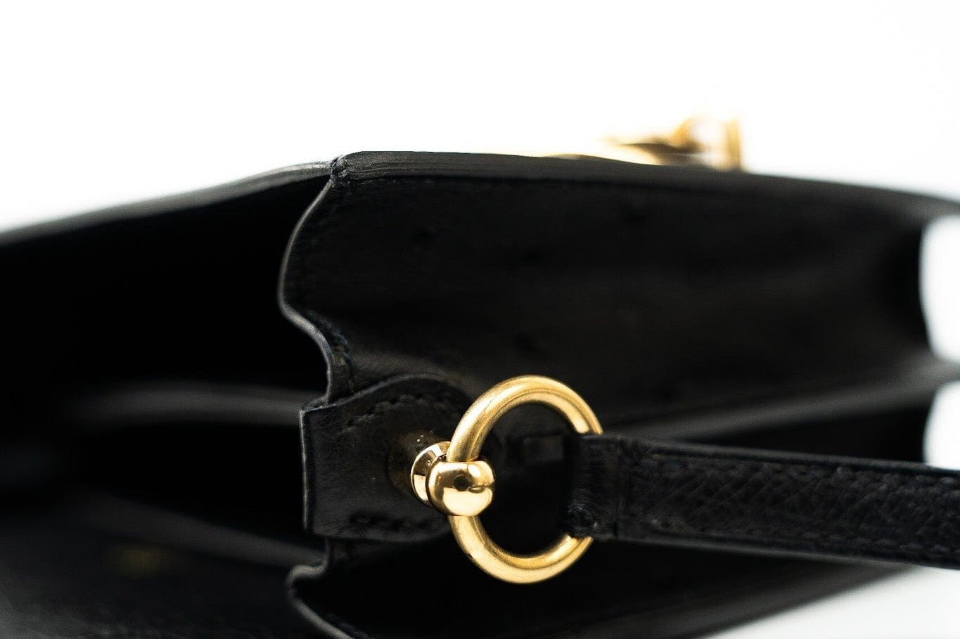 Hermes Handbag Hermès  Mini Roulis Black Ostrich Leather Gold Hardware - Redeluxe