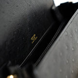 Hermes Handbag Hermès  Mini Roulis Black Ostrich Leather Gold Hardware - Redeluxe