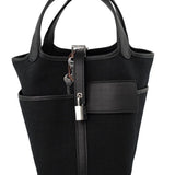 Hermes Handbag Hermès Picotin Cargo 18 Black Swift and Toile Canvas Palladium Hardware - Redeluxe
