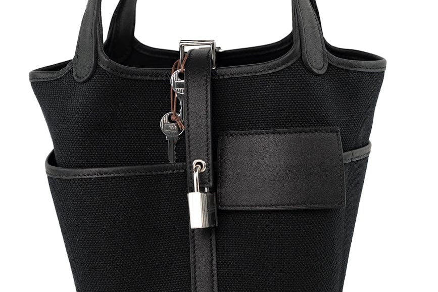 Hermes Handbag Hermès Picotin Cargo 18 Black Swift and Toile Canvas Palladium Hardware - Redeluxe