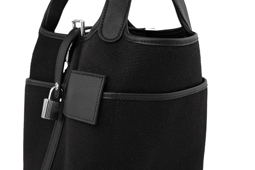 Hermes Handbag Hermès Picotin Cargo 18 Black Swift and Toile Canvas Palladium Hardware - Redeluxe