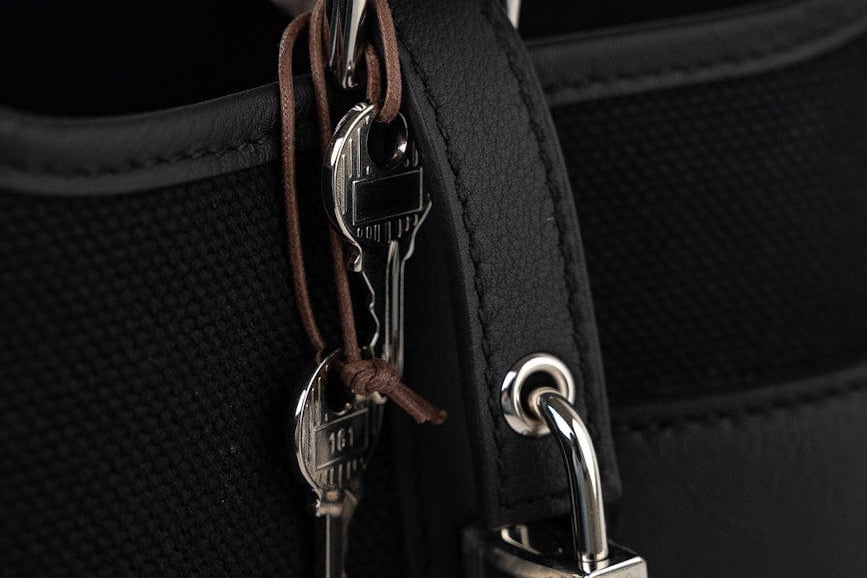 Hermes Handbag Hermès Picotin Cargo 18 Black Swift and Toile Canvas Palladium Hardware - Redeluxe