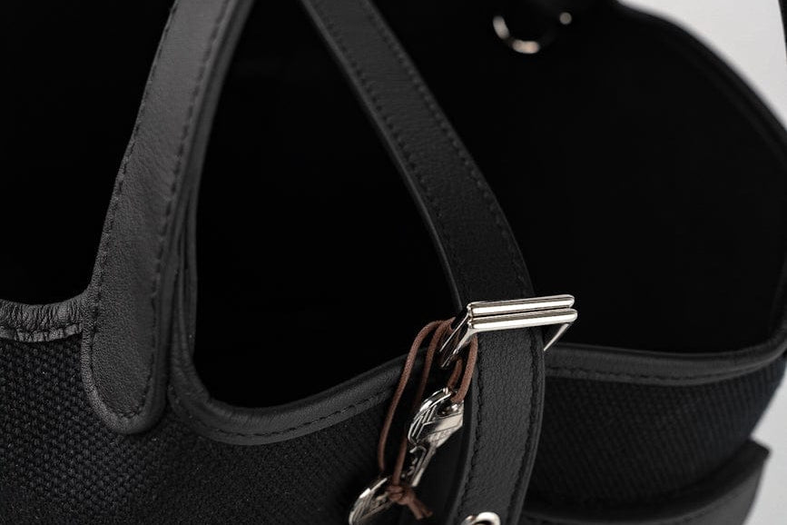 Hermes Handbag Hermès Picotin Cargo 18 Black Swift and Toile Canvas Palladium Hardware - Redeluxe