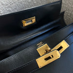 Hermes Handbag Hermes Vintage Kelly 28 Box Calfskin Black Gold Metal Fittings - Redeluxe