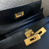 Hermes Handbag Hermes Vintage Kelly 28 Box Calfskin Black Gold Metal Fittings - Redeluxe
