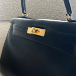 Hermes Handbag Hermes Vintage Kelly 28 Box Calfskin Black Gold Metal Fittings - Redeluxe