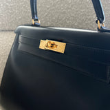 Hermes Handbag Hermes Vintage Kelly 28 Box Calfskin Black Gold Metal Fittings - Redeluxe