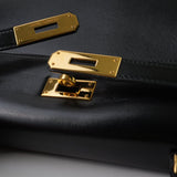 Hermes Handbag Hermes Vintage Kelly 28 Box Calfskin Black Gold Metal Fittings - Redeluxe
