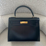 Hermes Handbag Hermes Vintage Kelly 28 Box Calfskin Black Gold Metal Fittings - Redeluxe